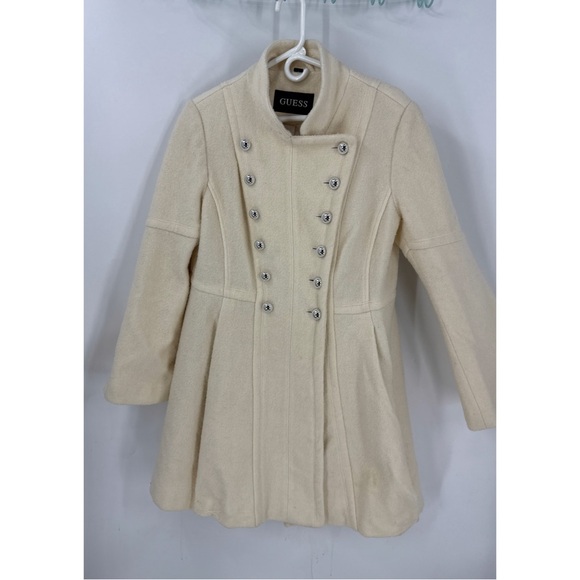 Guess wool blend white/cream military style pleated skirt, pea coat L - Picture 1 of 16